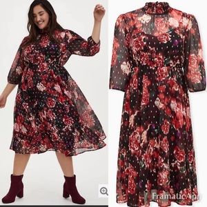 TORRID Floral Chiffon Mock Neck Midi Dress